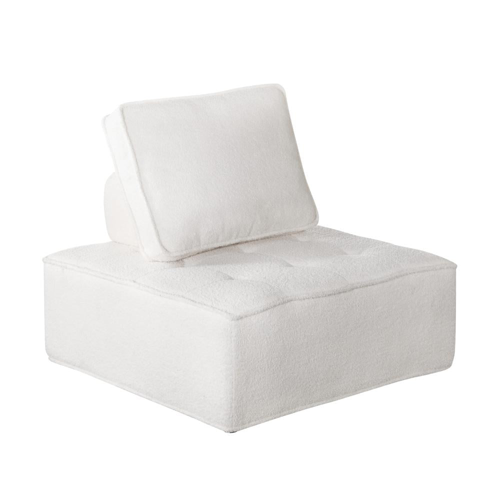 Modular Armless Sofa Adjustable Back Sherpa White