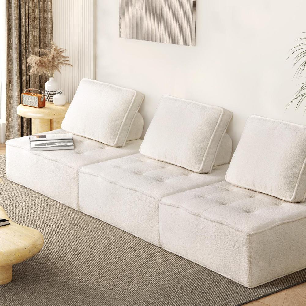 3PCS Modular Armless Sofa Sherpa White