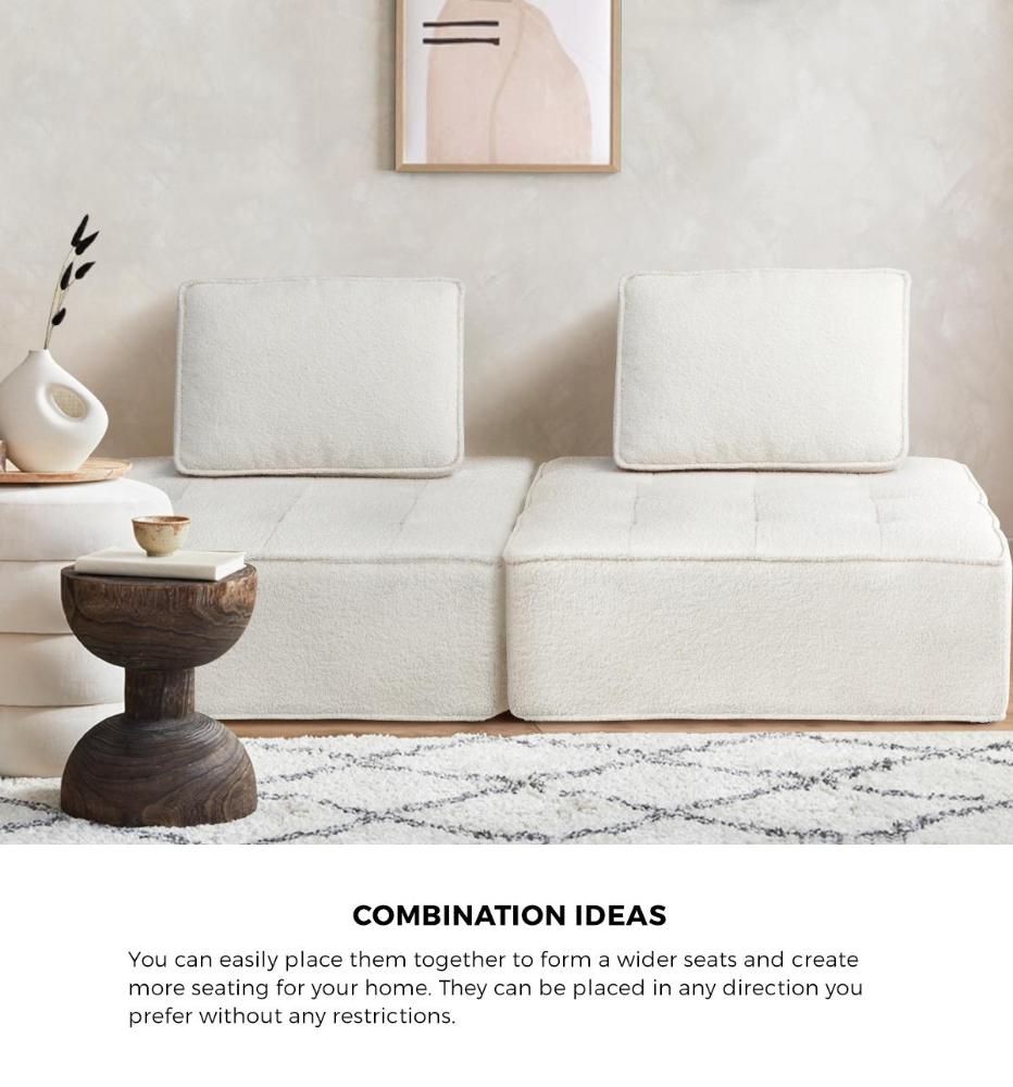 3PCS Modular Armless Sofa Sherpa White
