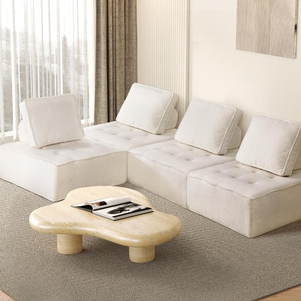 4PCS Modular Armless Sofa Sherpa White