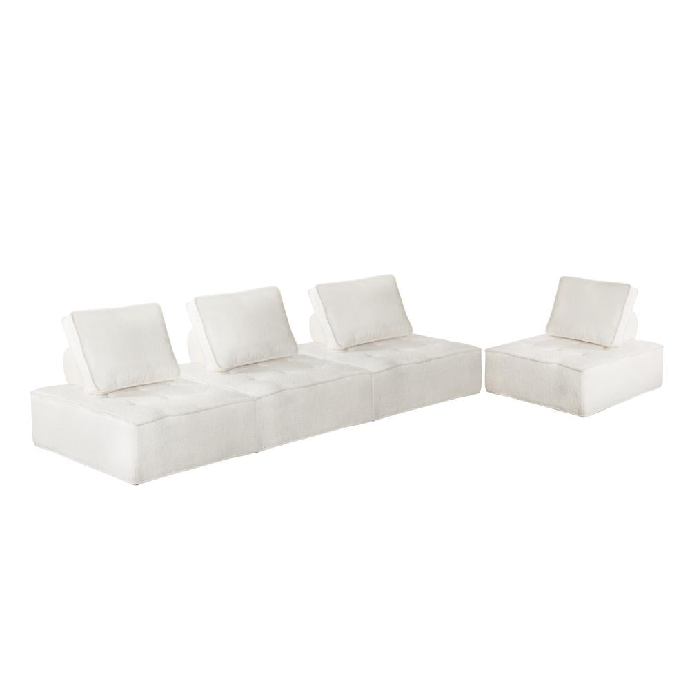 4PCS Modular Armless Sofa Sherpa White