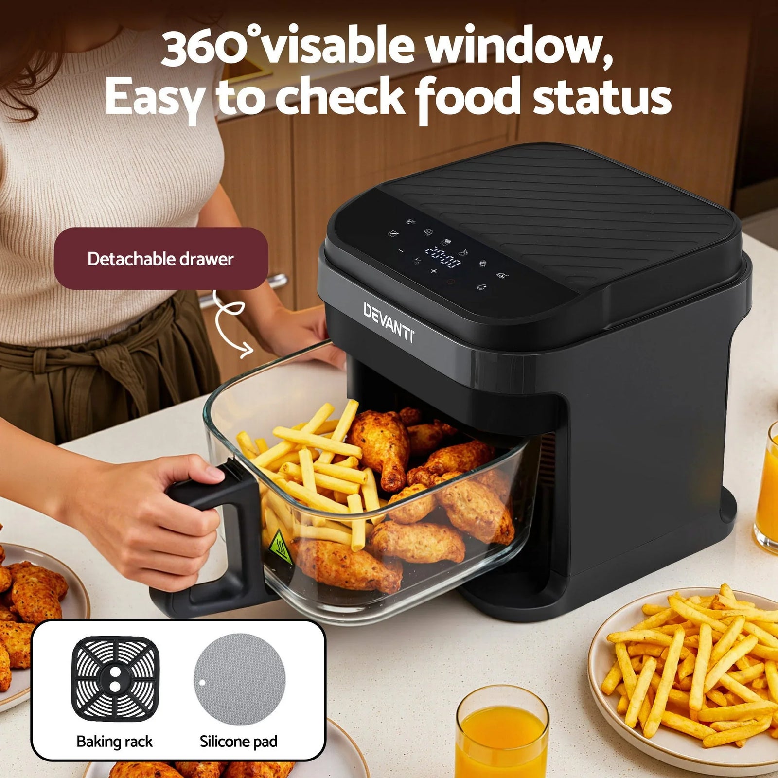 Air Fryer 5.5L Touch Control Electric Cooker 1200W Black