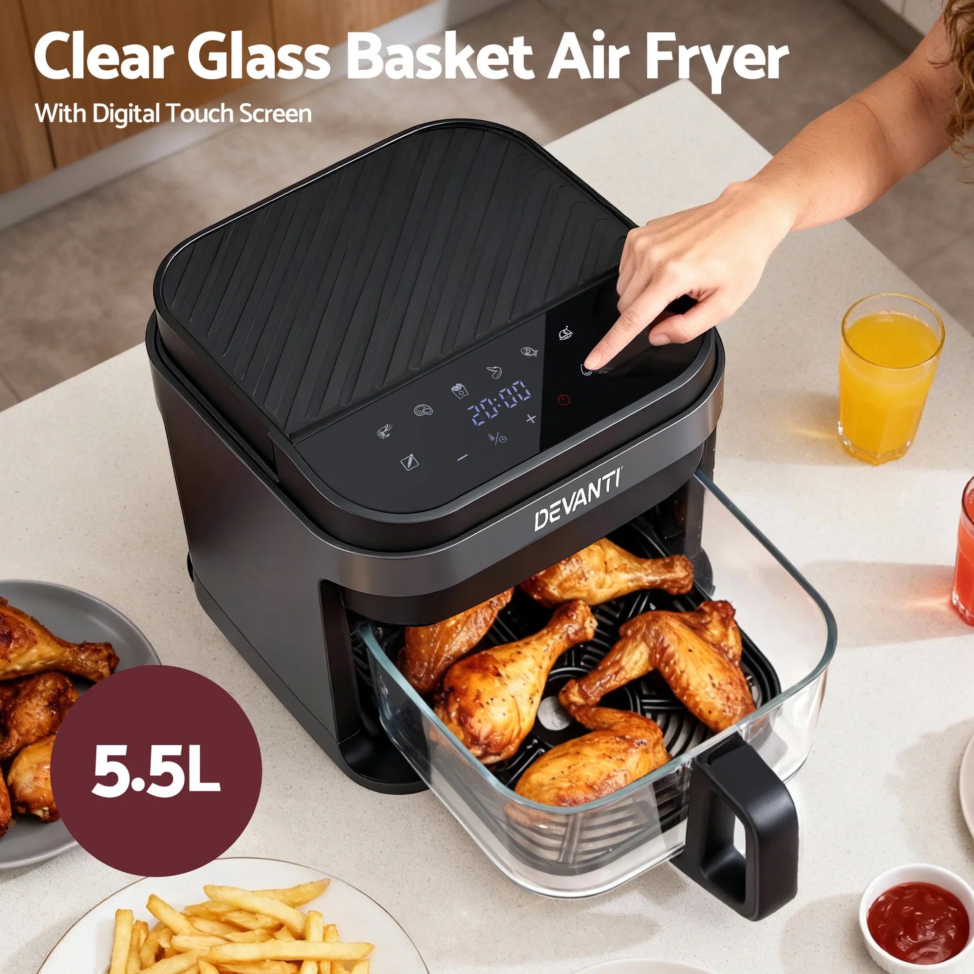 Air Fryer 5.5L Touch Control Electric Cooker 1200W Black