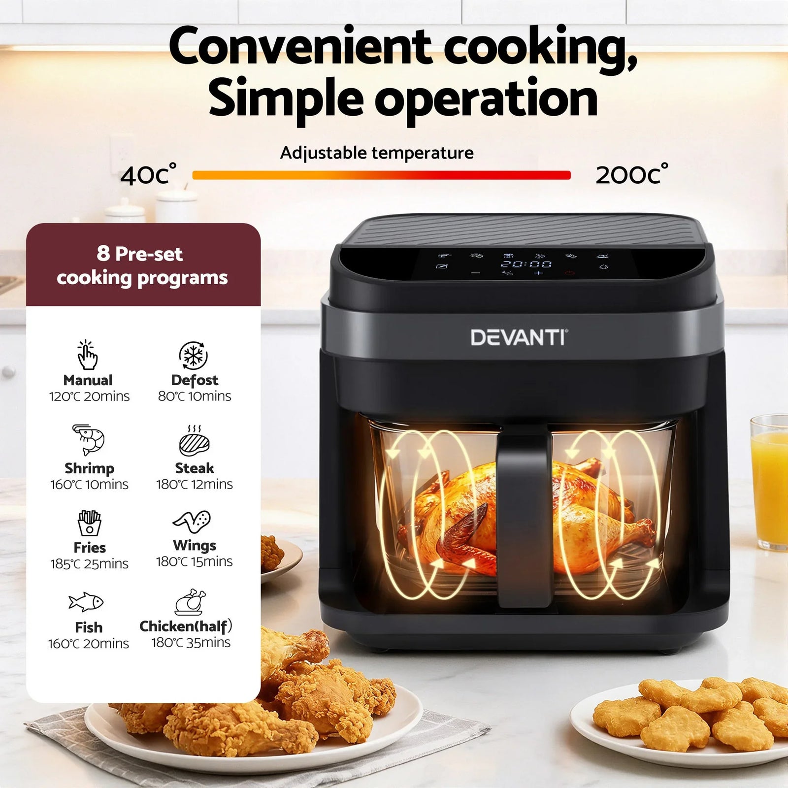 Air Fryer 5.5L Touch Control Electric Cooker 1200W Black