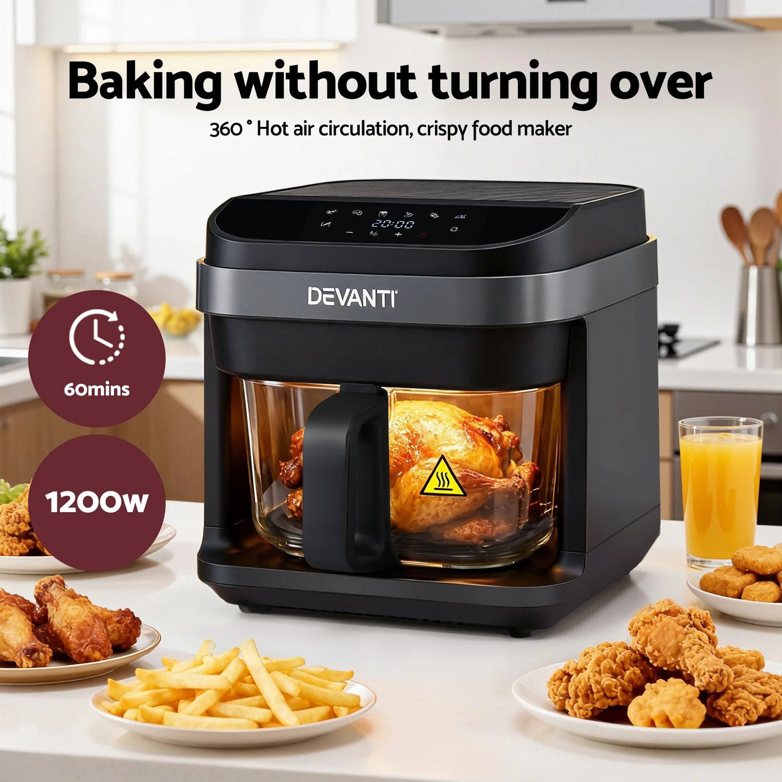 Air Fryer 5.5L Touch Control Electric Cooker 1200W Black