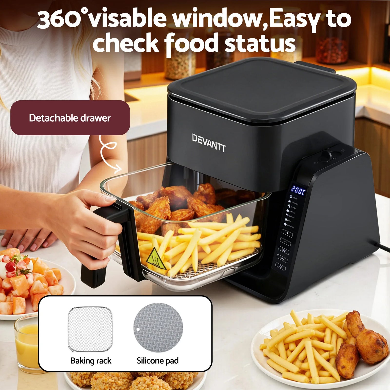 2-IN-1 Air Fryer 5.5L Dual Zone Fryers Electric Cooker with Top BBQ Grill & Bot