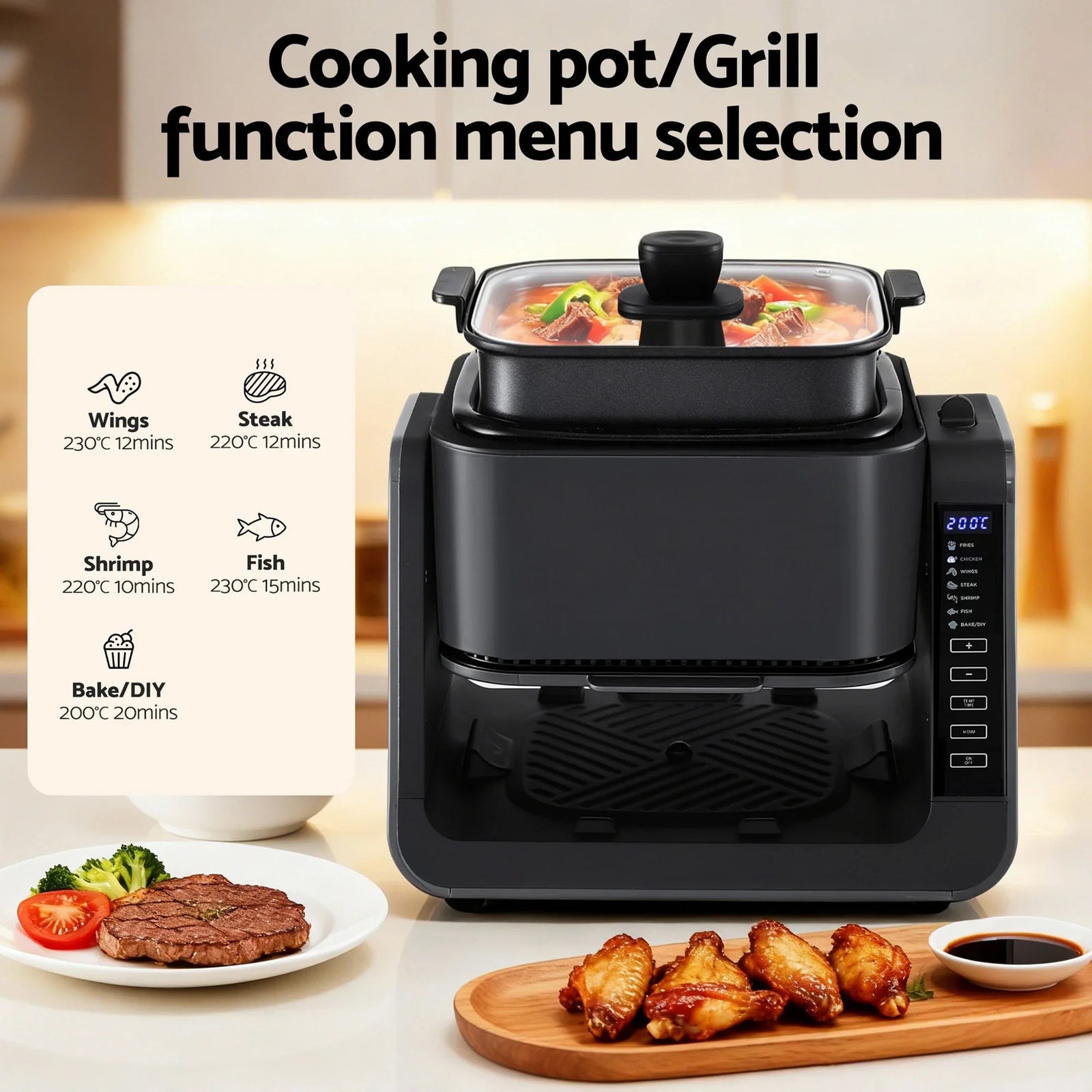 2-IN-1 Air Fryer 5.5L Dual Zone Fryers Electric Cooker with Top BBQ Grill & Bot