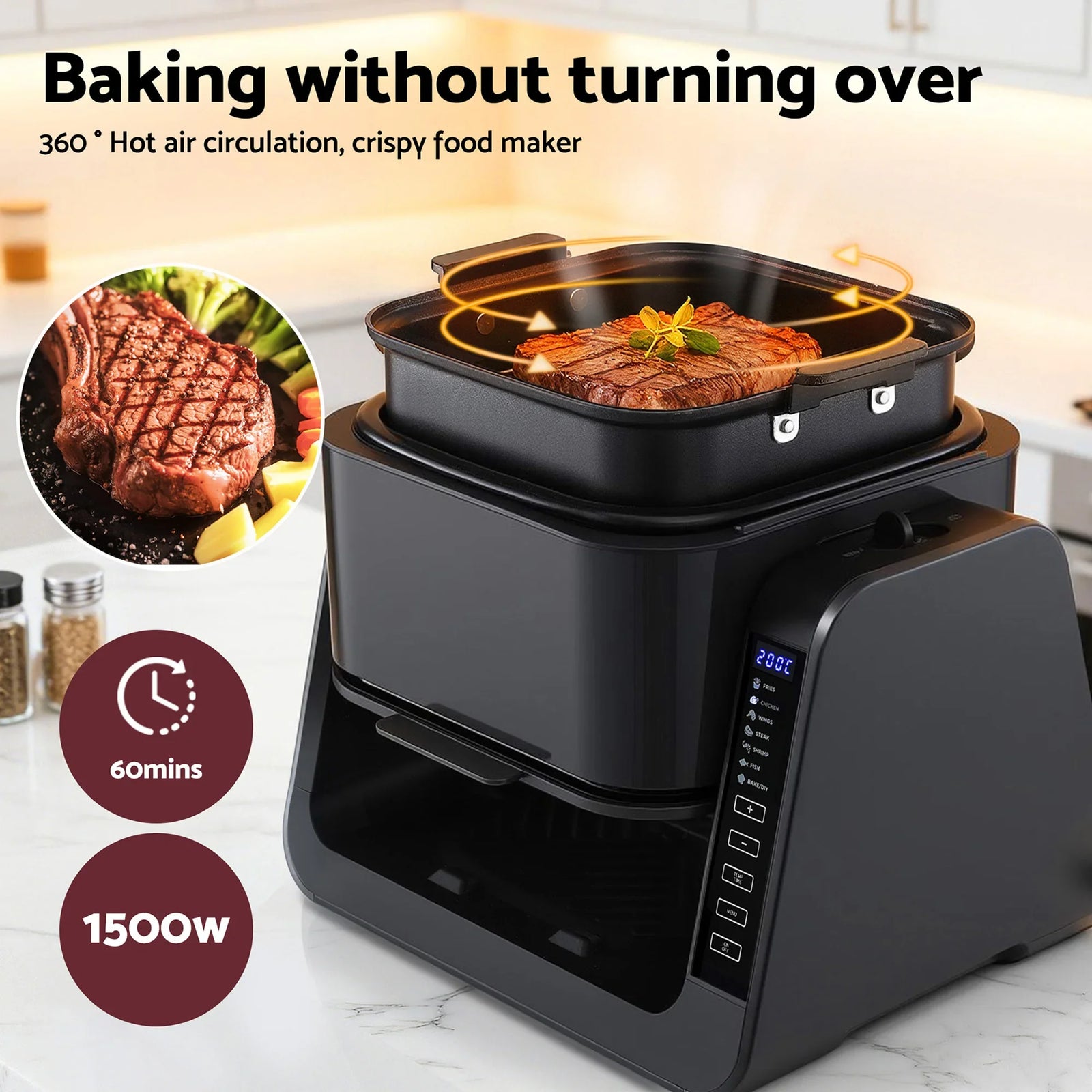 2-IN-1 Air Fryer 5.5L Dual Zone Fryers Electric Cooker with Top BBQ Grill & Bot
