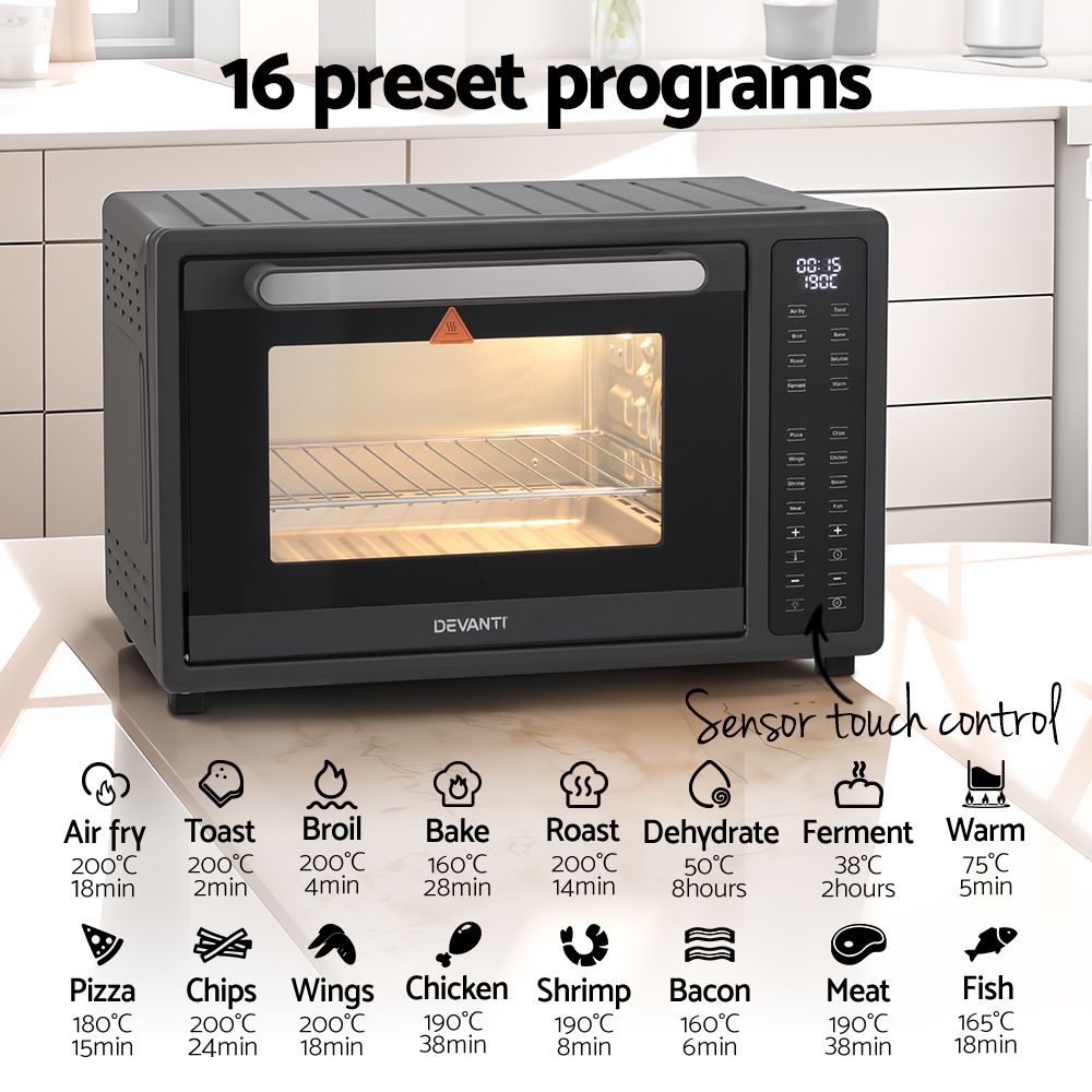 Air Fryer Oven 32L – 16 Presets, LCD Touch, 1700W, Black