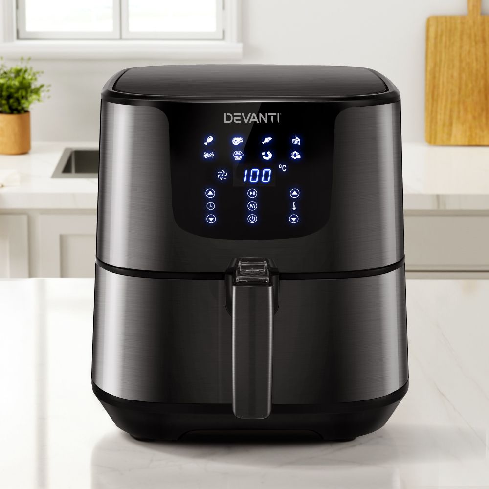 7L Air Fryer – 8 Presets, LCD Touch, 360° Air Circulation, Stainless Steel