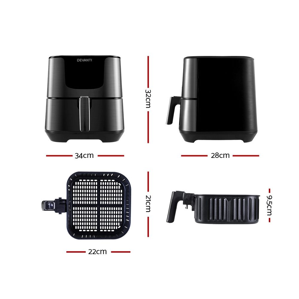 7L Air Fryer – 8 Presets, LCD Touch, 360° Air Circulation, Stainless Steel