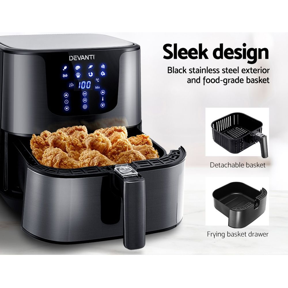 7L Air Fryer – 8 Presets, LCD Touch, 360° Air Circulation, Stainless Steel