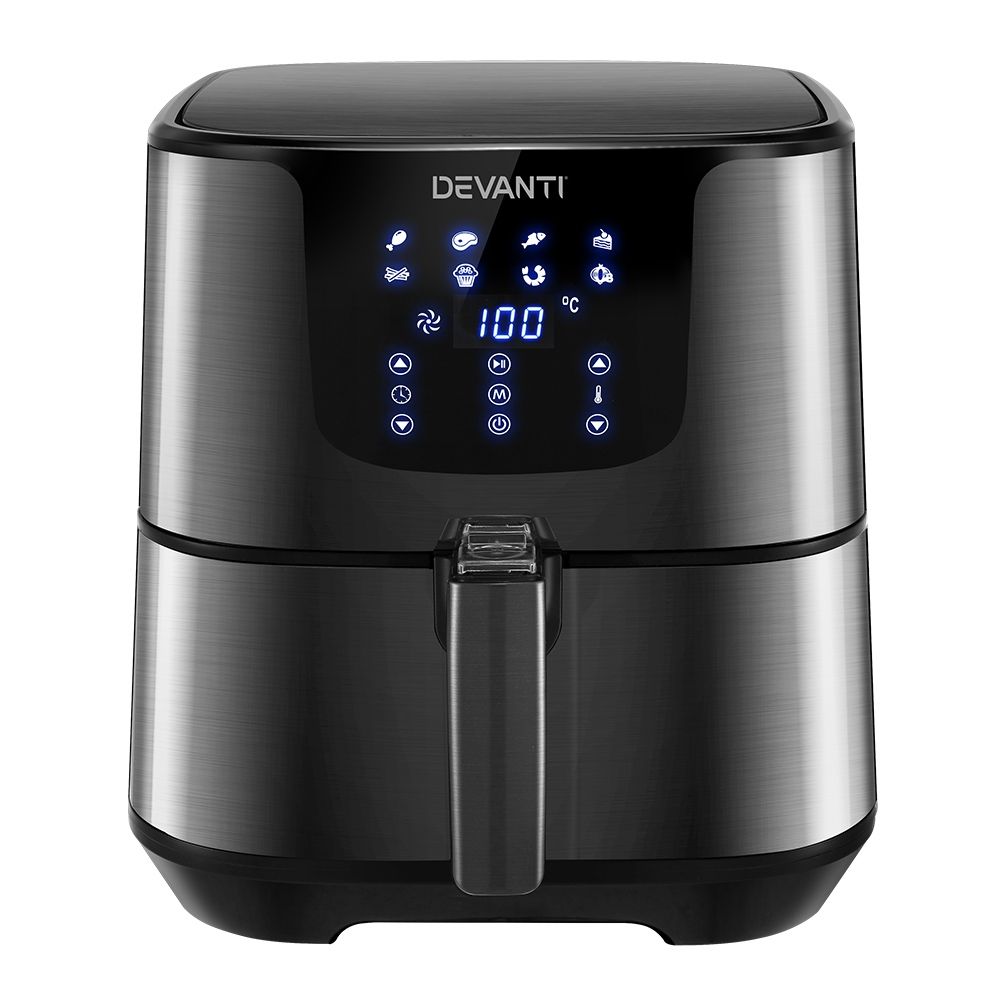 7L Air Fryer – 8 Presets, LCD Touch, 360° Air Circulation, Stainless Steel