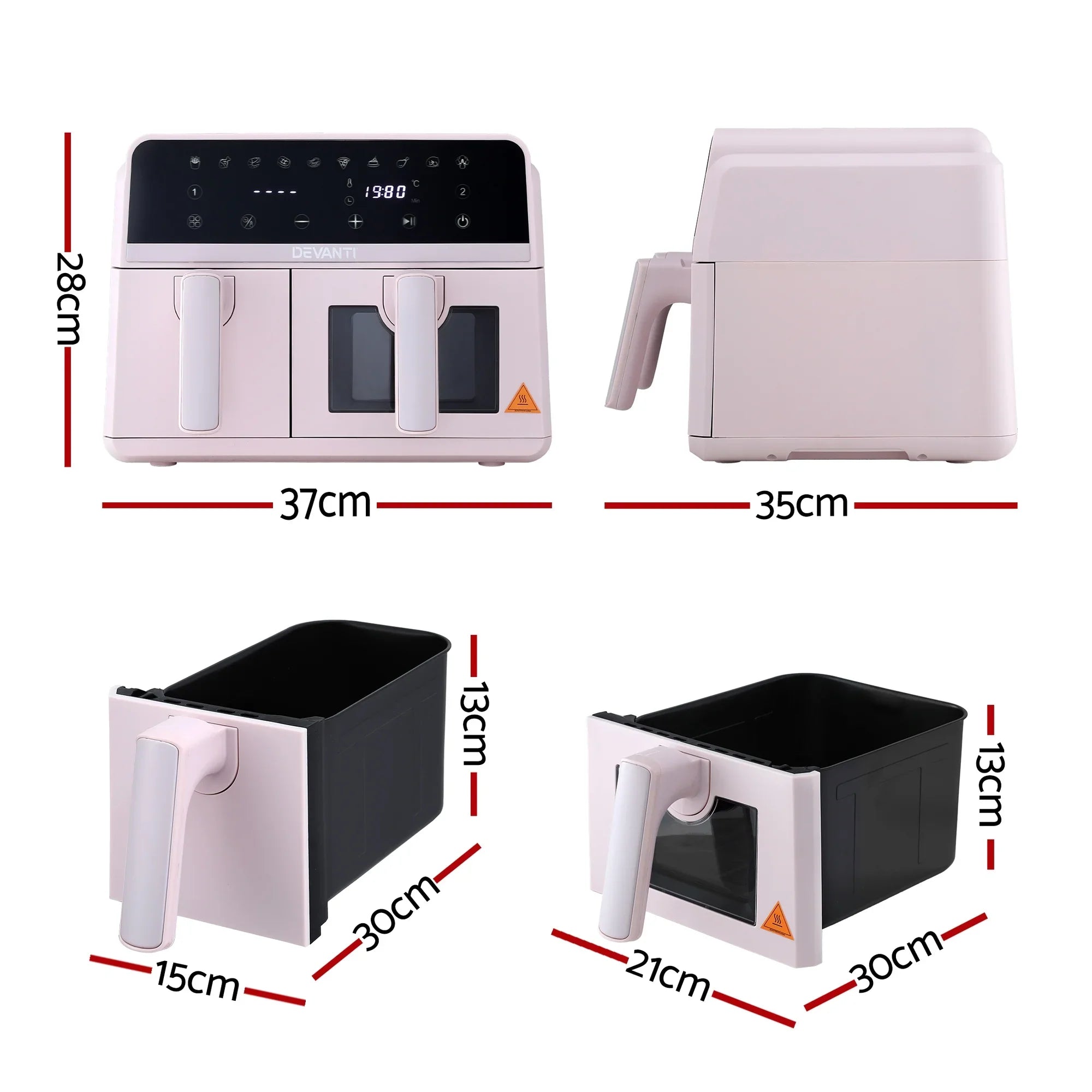 Air Fryer 9L Dual Zone Fryers 2600W Pink