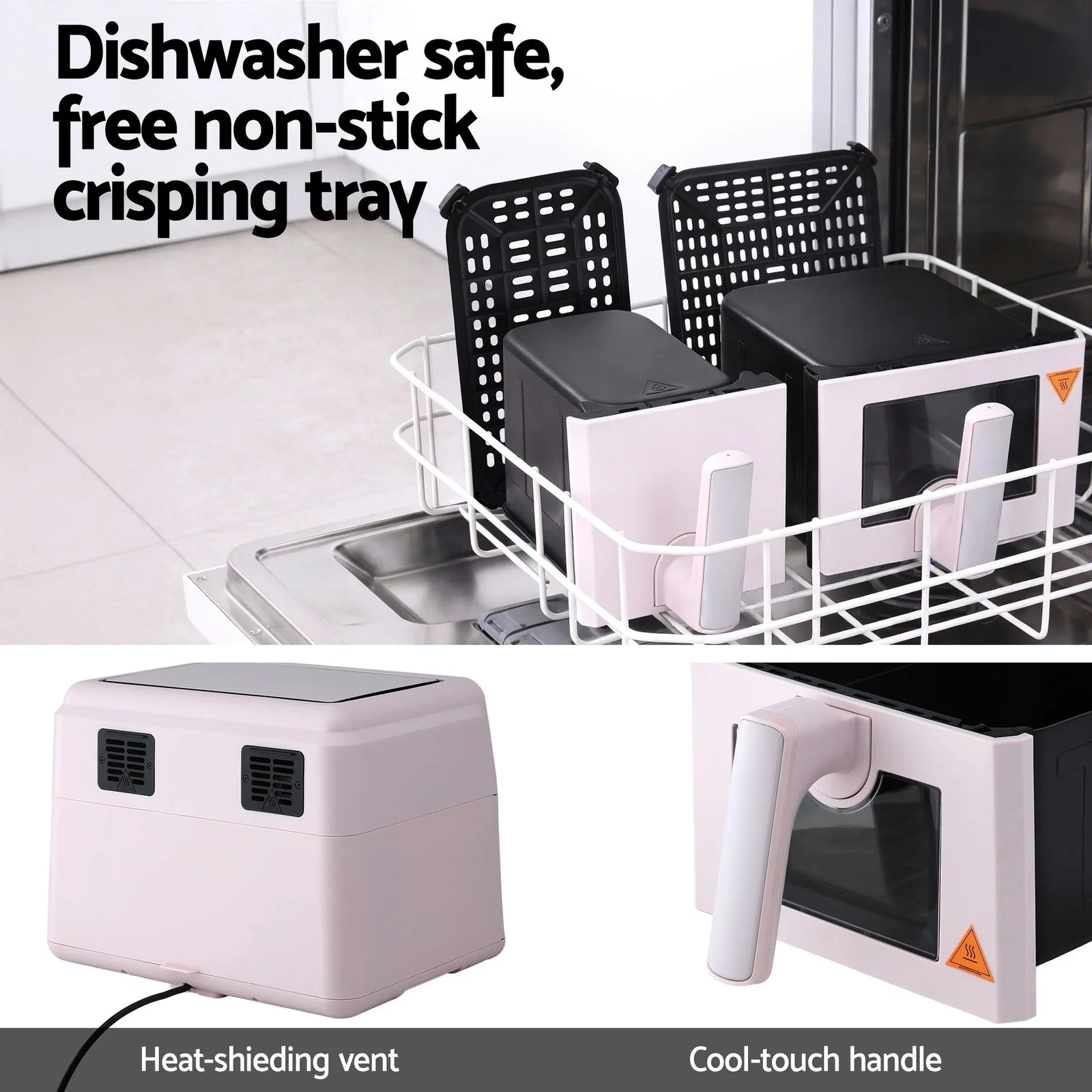 Air Fryer 9L Dual Zone Fryers 2600W Pink