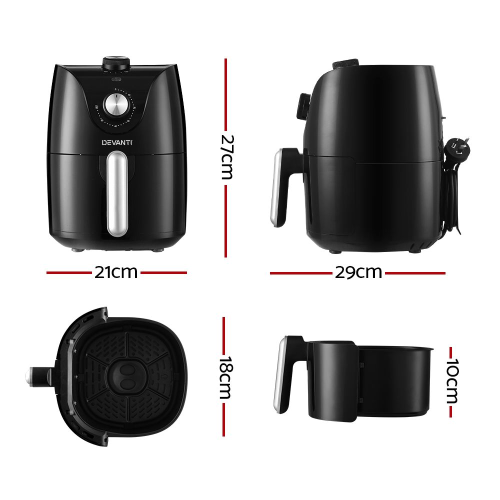 2.5L Air Fryer Oil Free Cooker 1200W Compact Fryer Black
