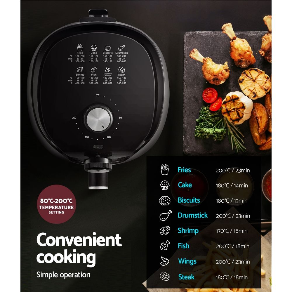 2.5L Air Fryer Oil Free Cooker 1200W Compact Fryer Black