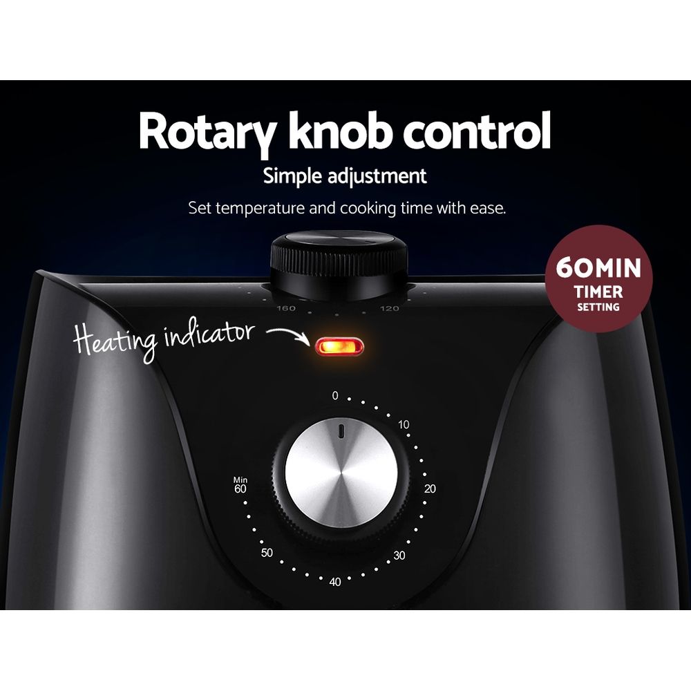 2.5L Air Fryer Oil Free Cooker 1200W Compact Fryer Black