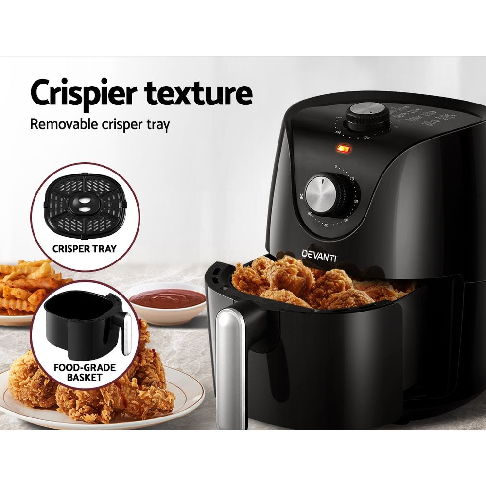 2.5L Air Fryer Oil Free Cooker 1200W Compact Fryer Black