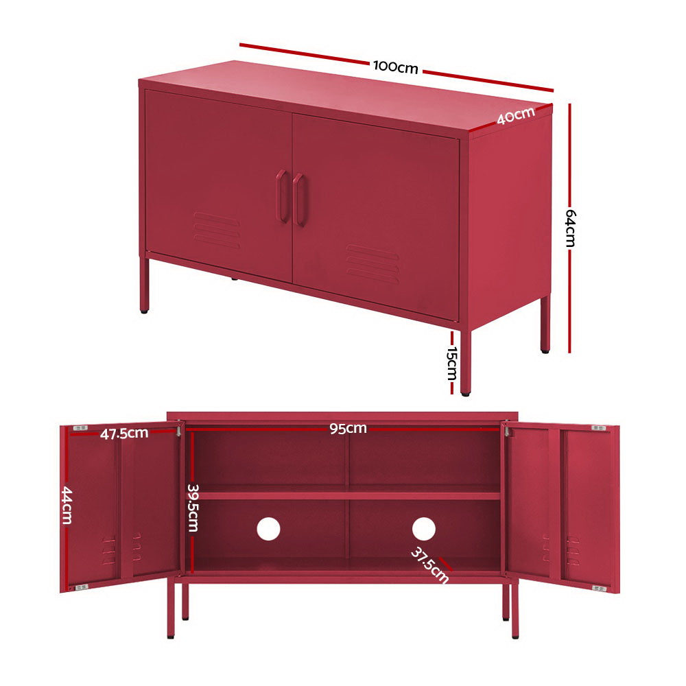 Pink Metal Storage Cabinet Sideboard Buffet with Adjustable Shelf