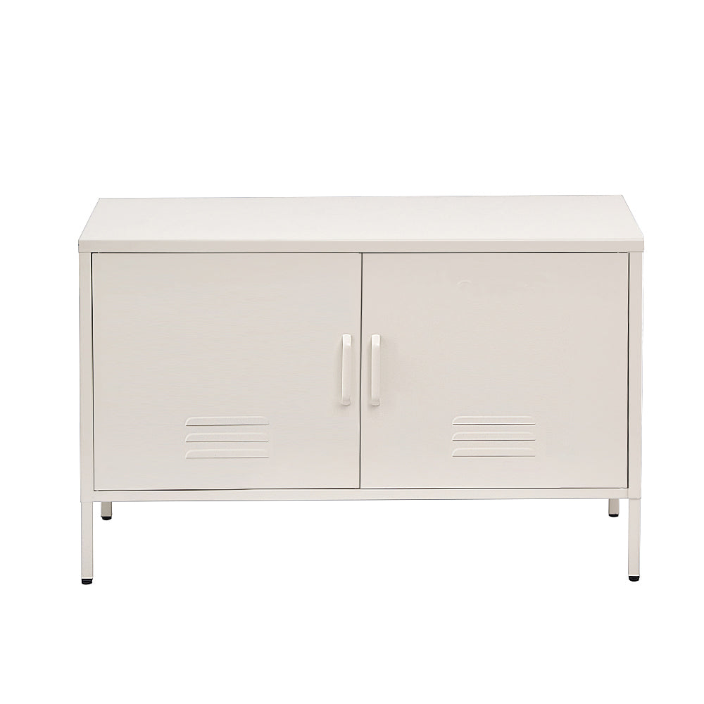 White Metal Storage Cabinet Sideboard Buffet with Adjustable Shelf