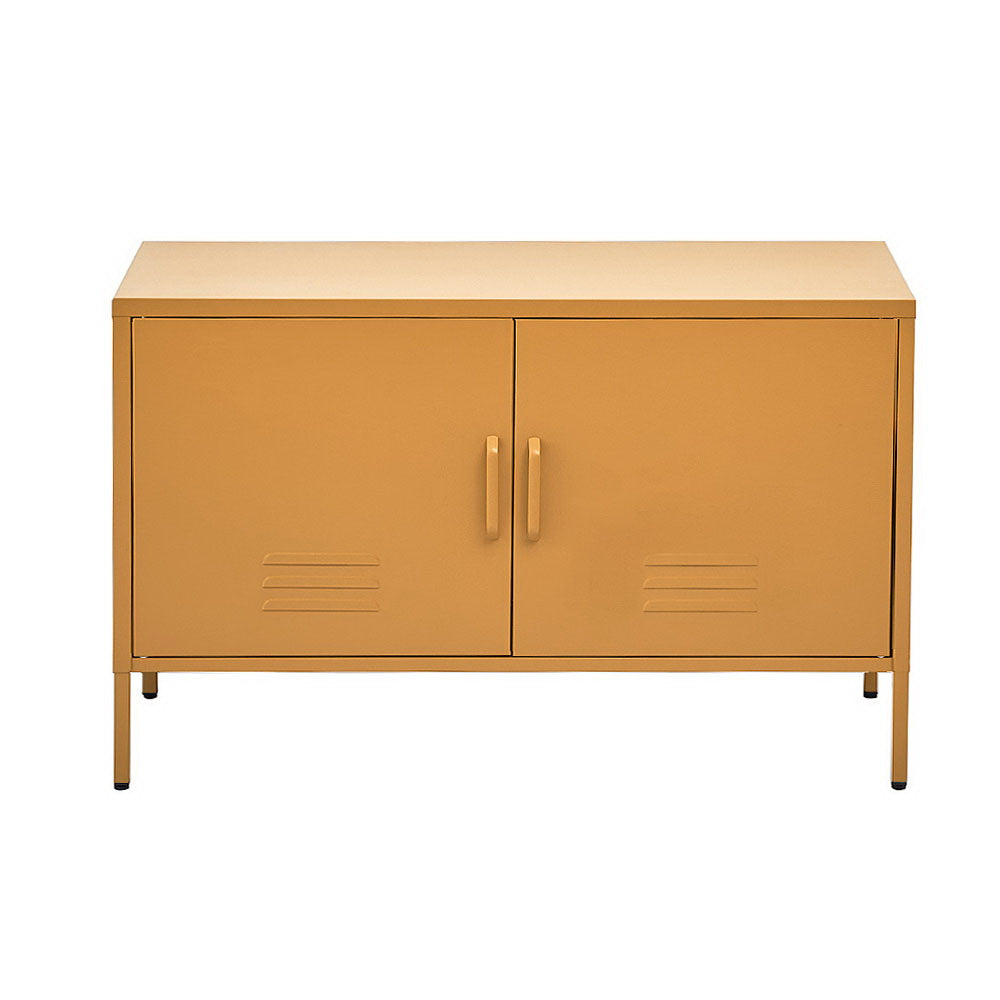 Yellow Metal Storage Cabinet Sideboard Buffet with Adjustable Shelf