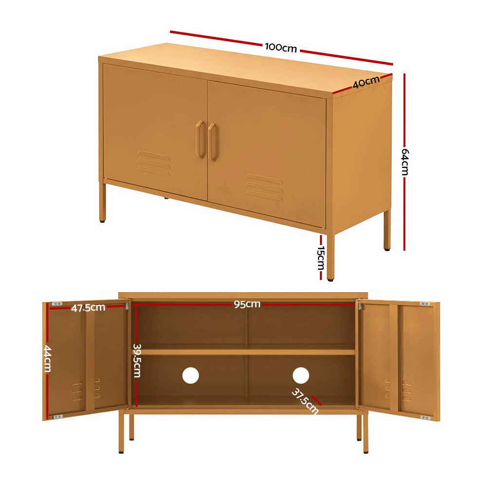 Yellow Metal Storage Cabinet Sideboard Buffet with Adjustable Shelf