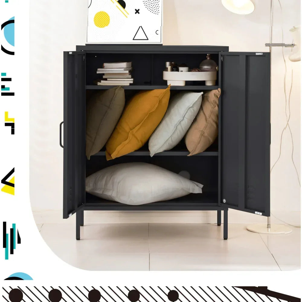 ArtissIn Charcoal Metal Storage Cabinet Sideboard Buffet with Adjustable Shelves
