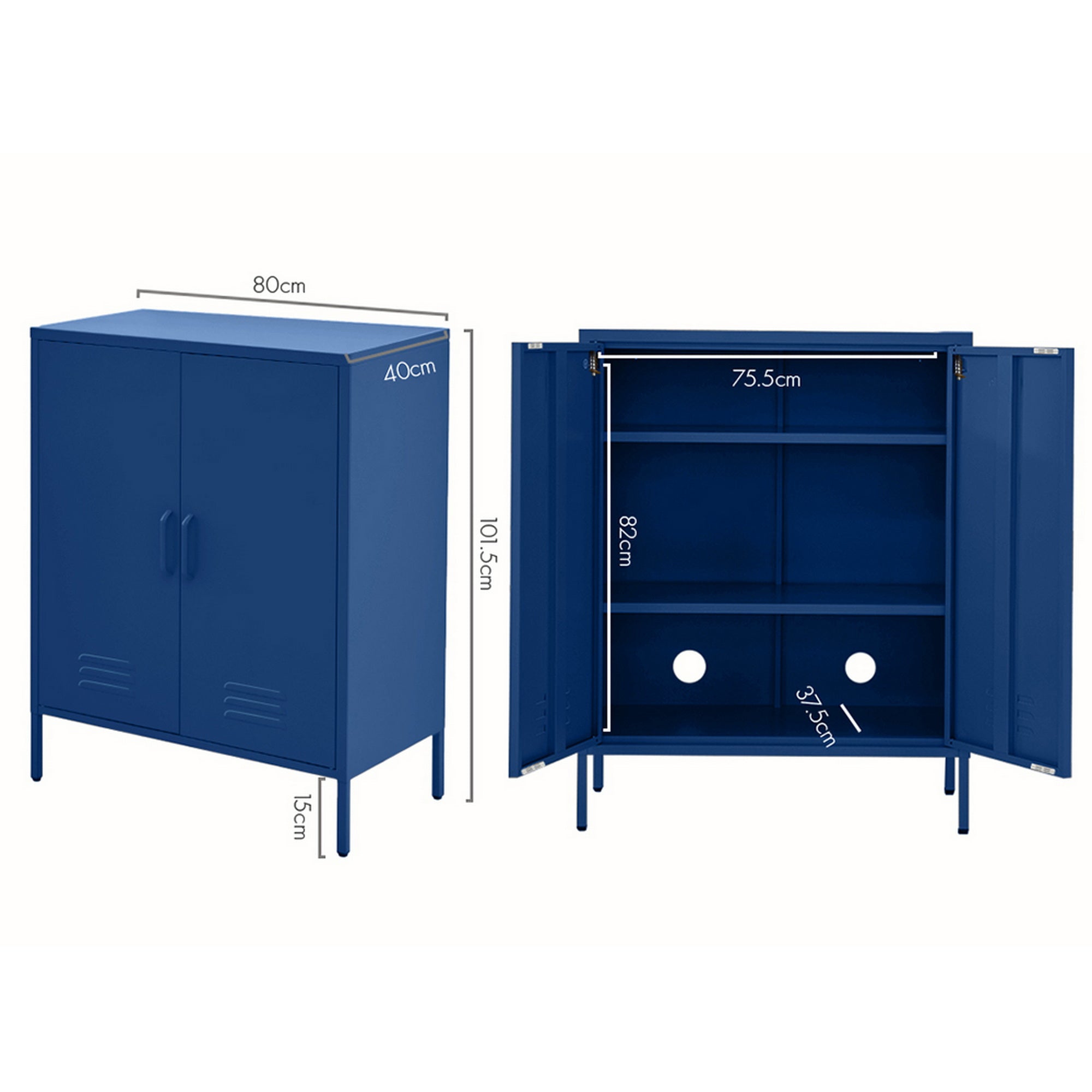 Artiss Metal Locker Cabinet Blue Storage Sideboard Buffet Cabinet 80cm