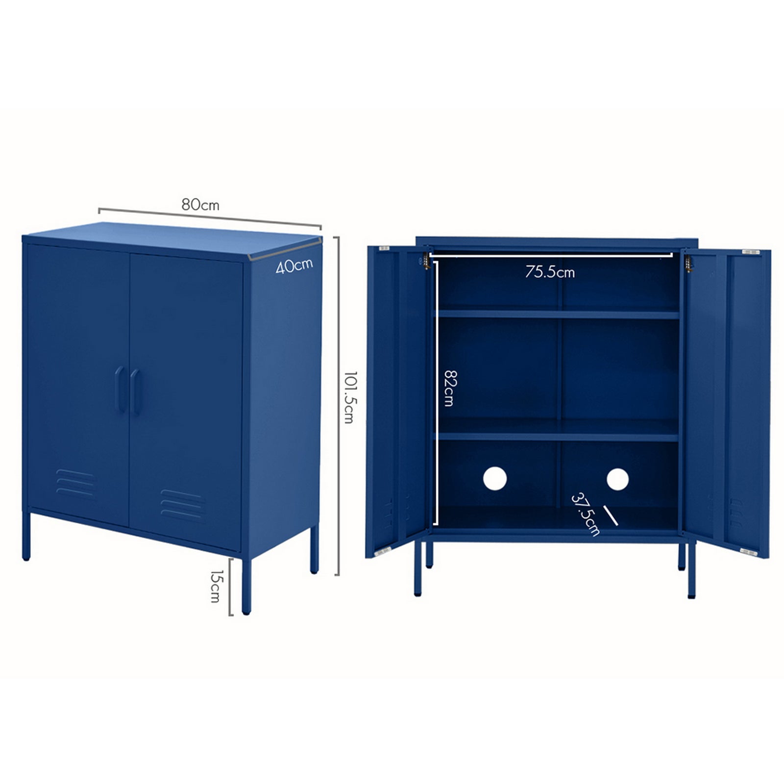Artiss Metal Locker Cabinet Blue Storage Sideboard Buffet Cabinet 80cm