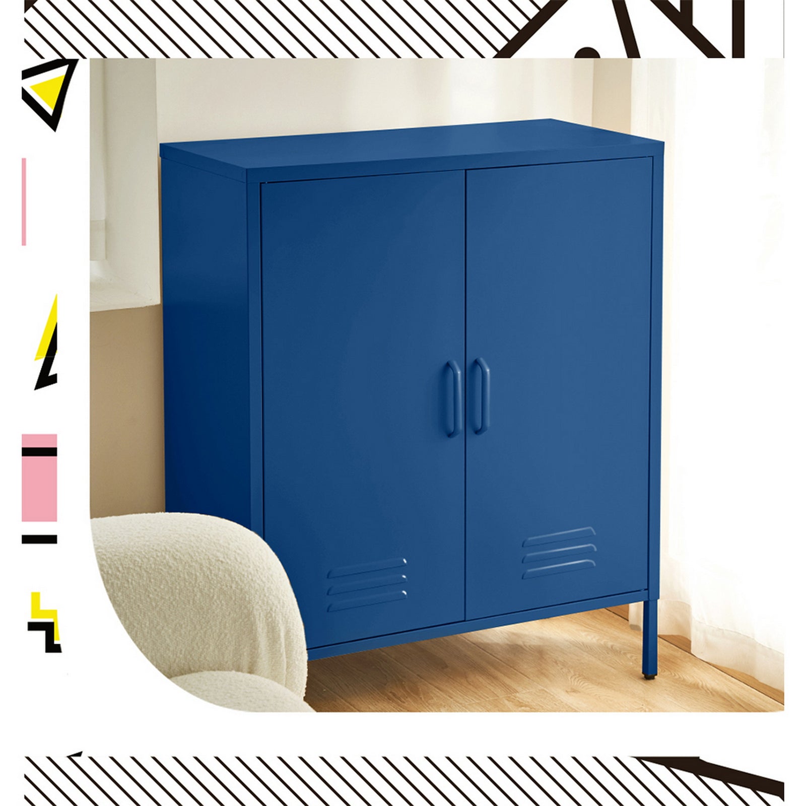 Artiss Metal Locker Cabinet Blue Storage Sideboard Buffet Cabinet 80cm