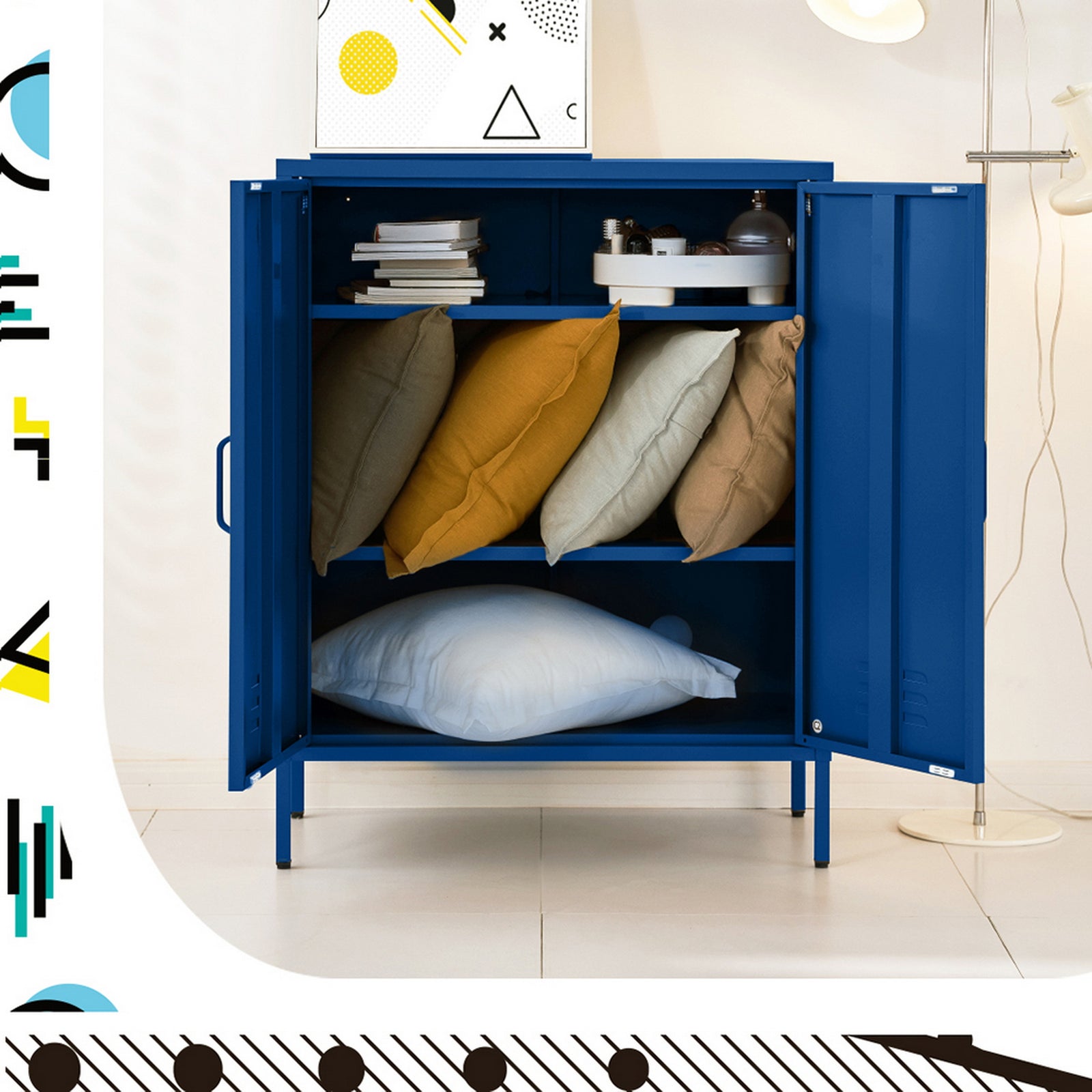 Artiss Metal Locker Cabinet Blue Storage Sideboard Buffet Cabinet 80cm