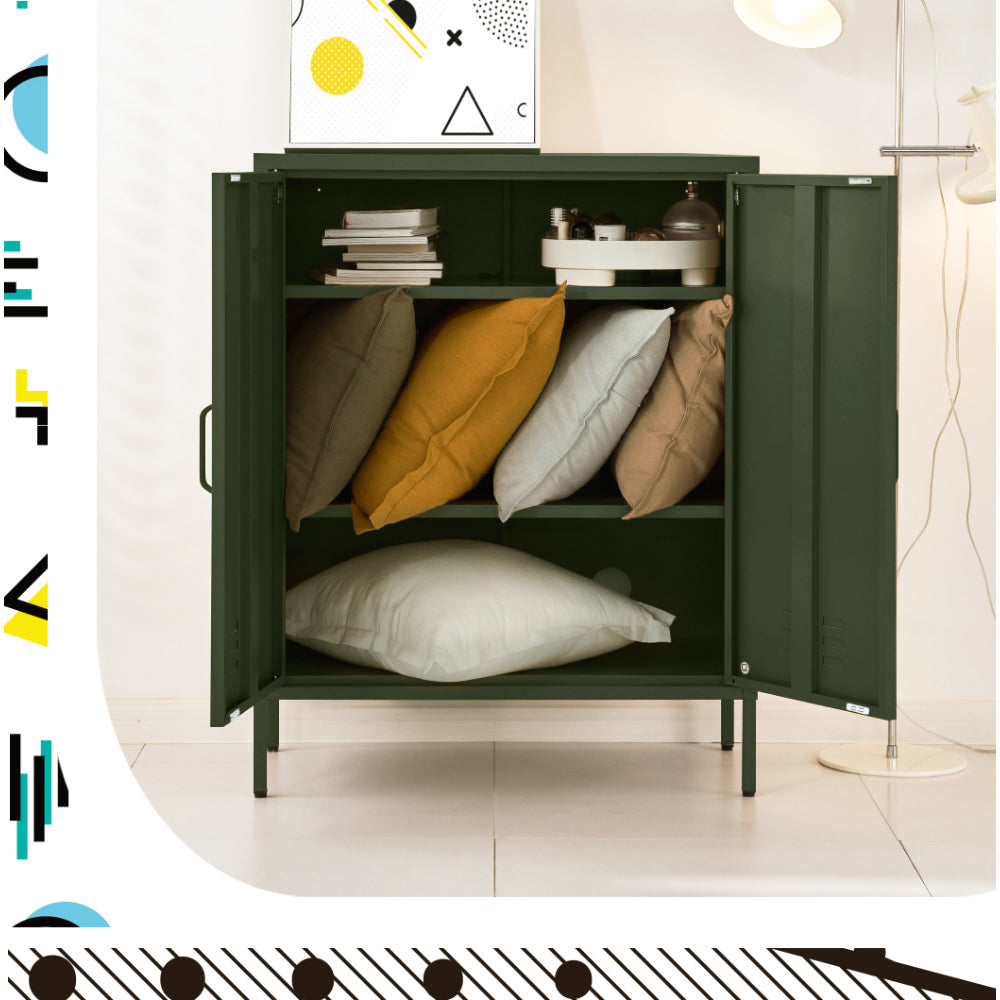 ArtissIn Green Metal Storage Cabinet Sideboard Buffet with Adjustable Shelves