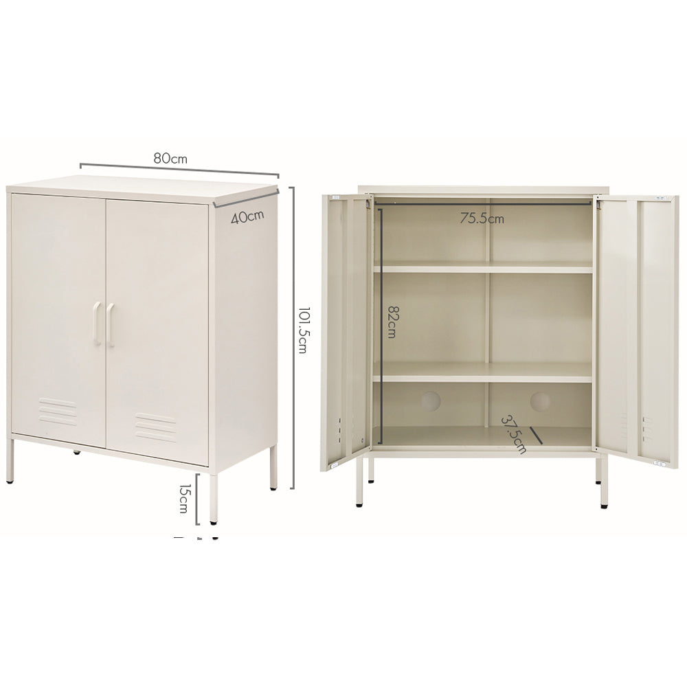 ArtissIn Metal Sideboard Storage Cabinet Steel Buffet Cupboard White 80cm