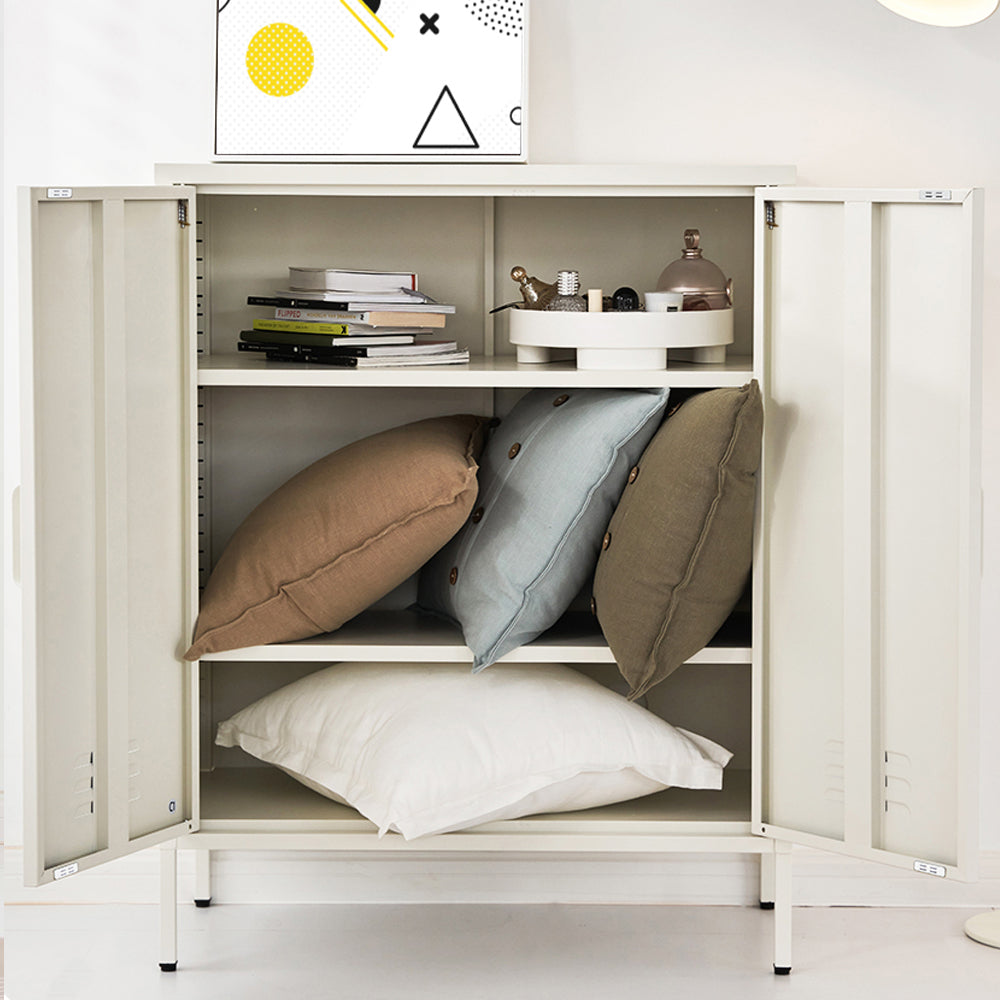 ArtissIn Metal Sideboard Storage Cabinet Steel Buffet Cupboard White 80cm