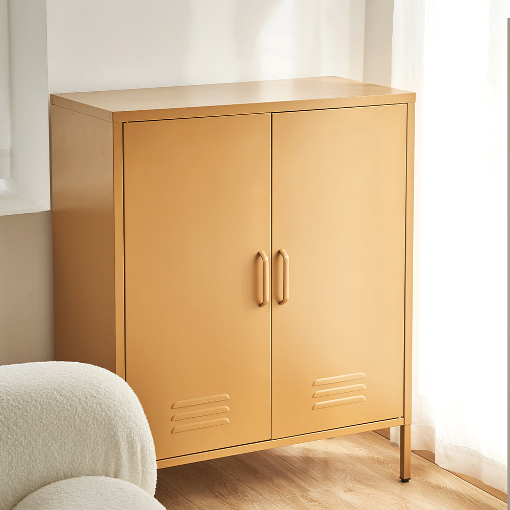 ArtissIn Metal Buffet Sideboard Cabinet Storage Cupboard Yellow 80cm