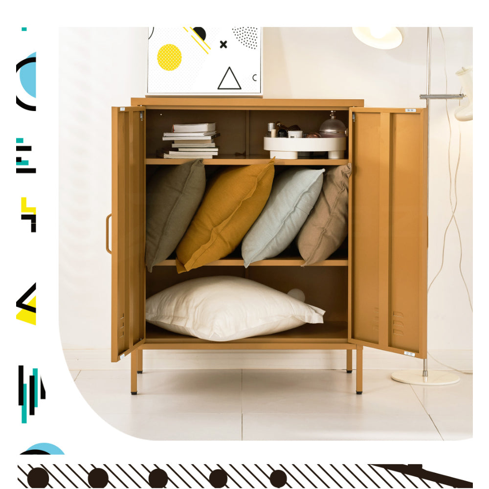ArtissIn Metal Buffet Sideboard Cabinet Storage Cupboard Yellow 80cm