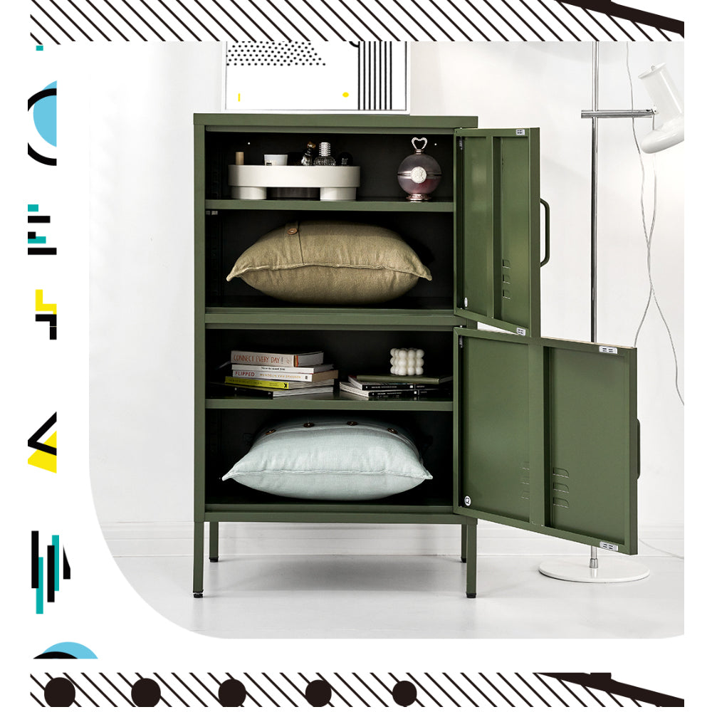 ArtissIn Metal Storage Cabinet Steel Sideboard Buffet Cupboard Green 60cm