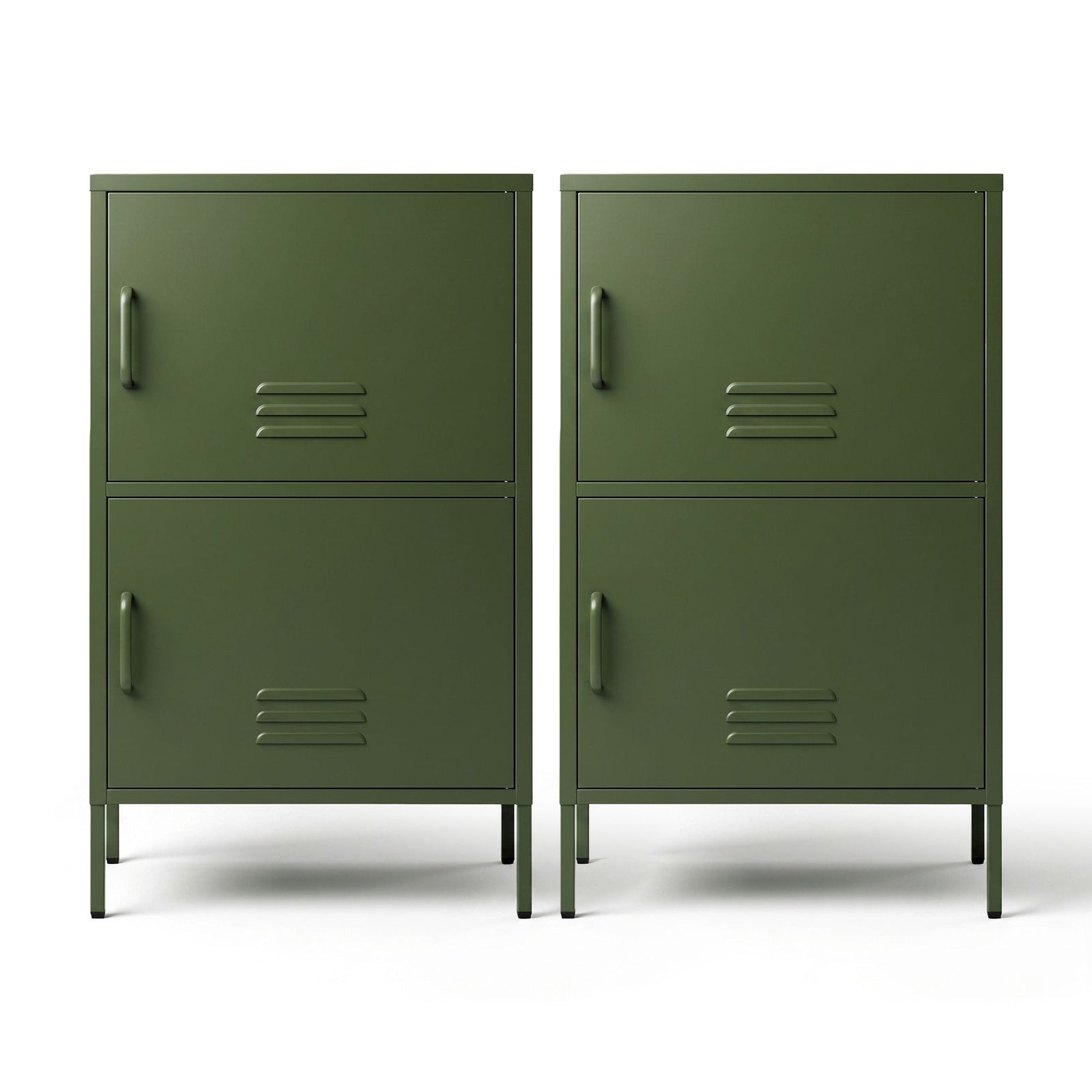 2x Buffet Sideboard Cabinet Storage Cupboard 2 Doors Metal Green DOUBLE