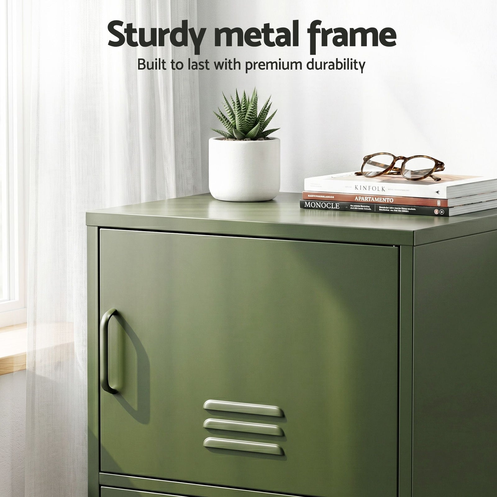 2x Buffet Sideboard Cabinet Storage Cupboard 2 Doors Metal Green DOUBLE