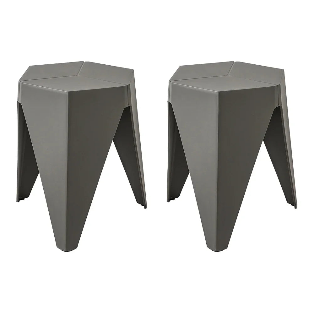 Set of 2 Puzzle Stools Side Table Stackable Indoor Outdoor Grey