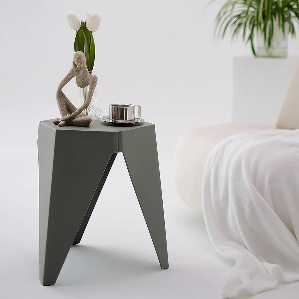 Set of 2 Puzzle Stools Side Table Stackable Indoor Outdoor Grey