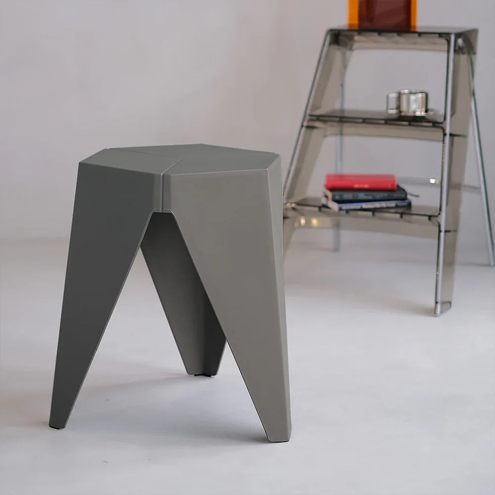Set of 2 Puzzle Stools Side Table Stackable Indoor Outdoor Grey