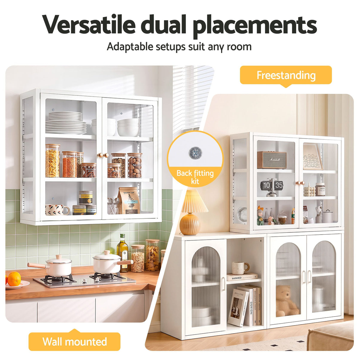 Buffet Cabinet Sideboard Wall Mounted Clear Display Storage 60cm White