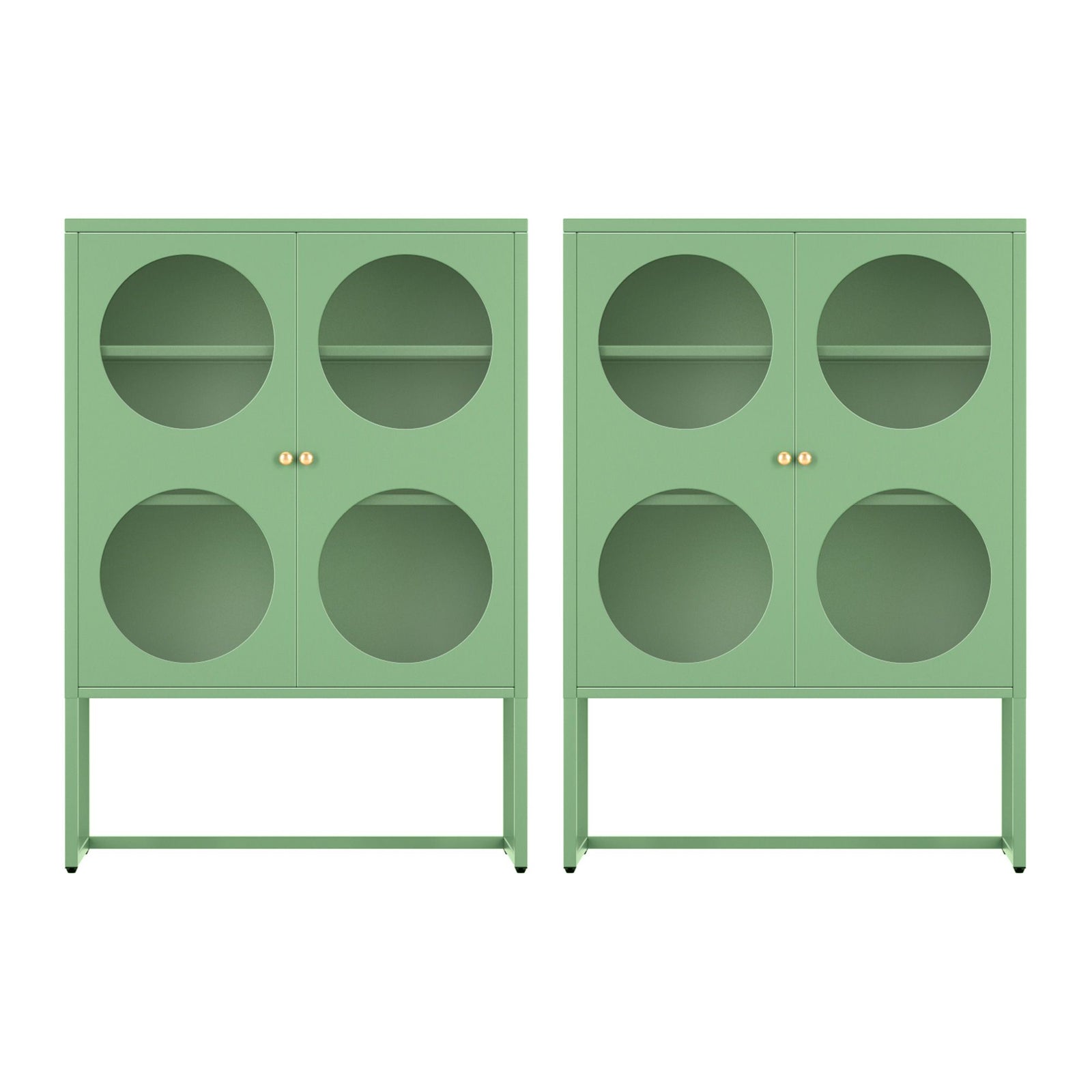 2x Buffet Sideboard Cabinet ELLA Cupboard Storage Glass Doors Metal Green