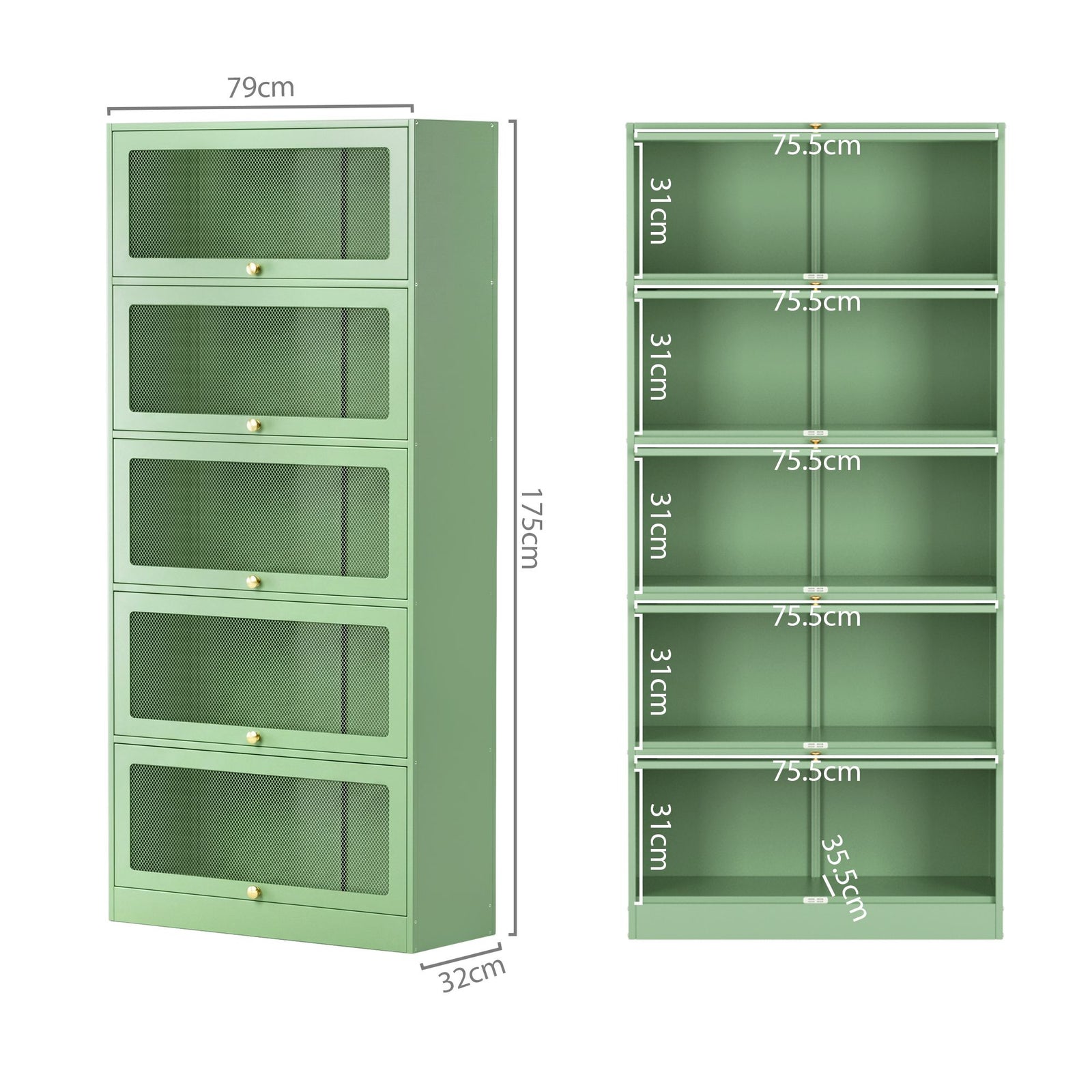 2x Buffet Sideboard Cabinet Storage Cupboard Mesh Doors Metal ELIA Green