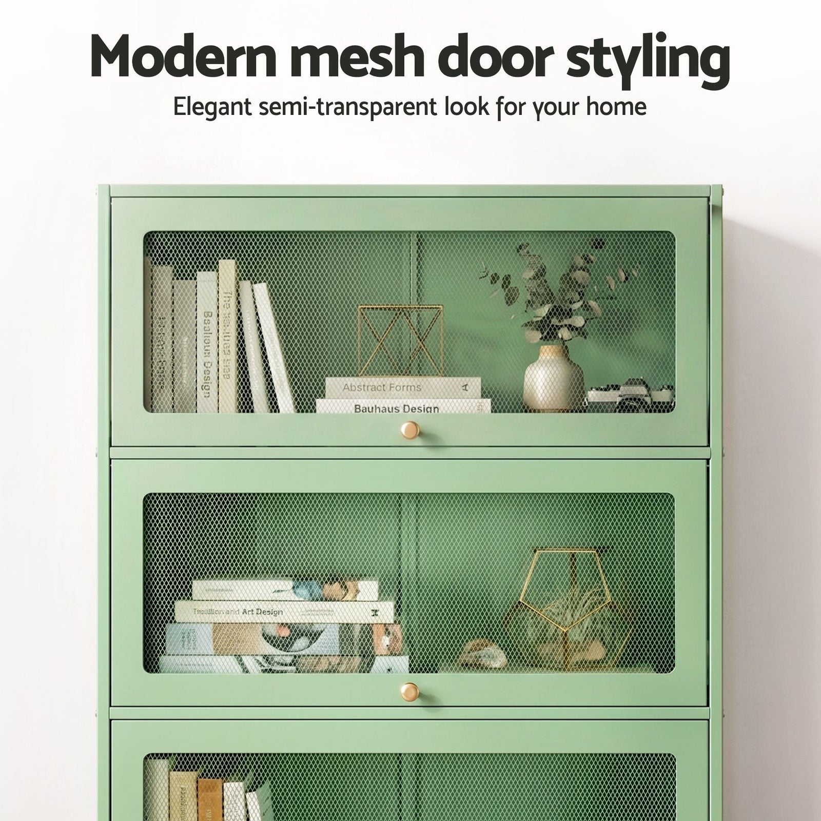 2x Buffet Sideboard Cabinet Storage Cupboard Mesh Doors Metal ELIA Green
