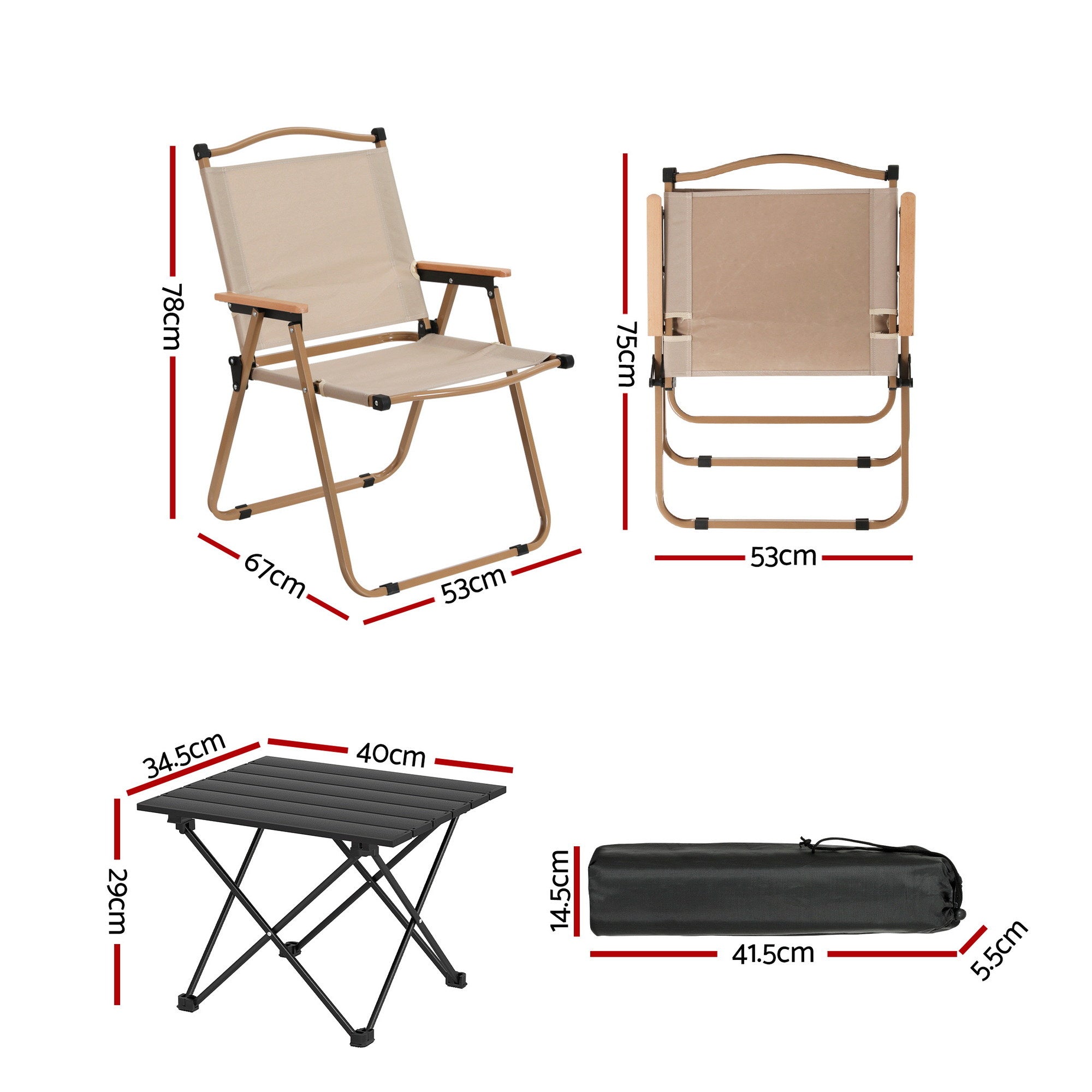 3pc Camping Table Chair Set Outdoor Folding Aluminium Portable Picnic