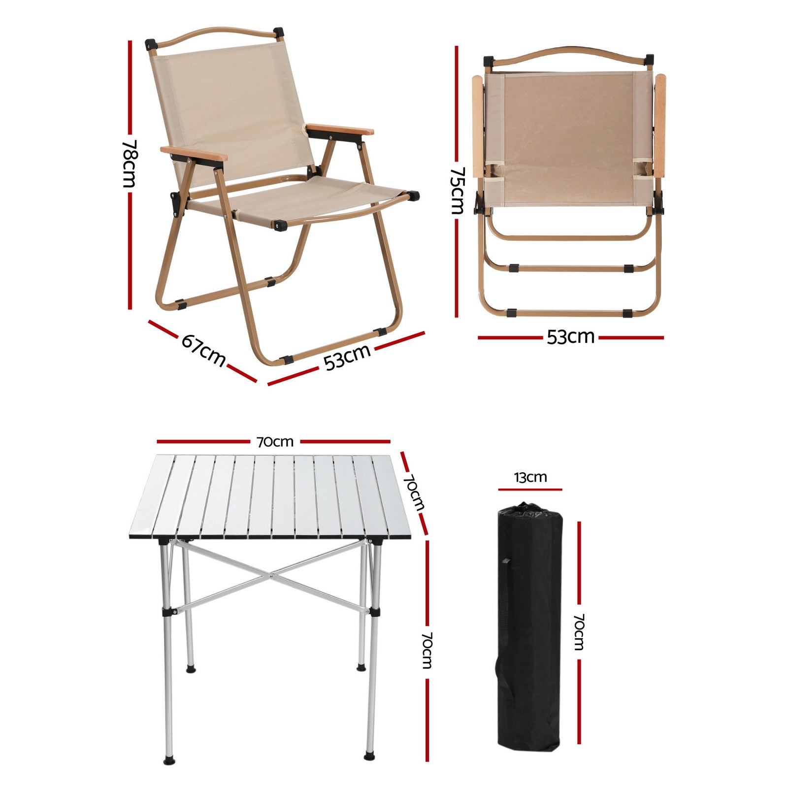 3pc Camping Table Chair Set Outdoor Folding Aluminium Portable Picnic