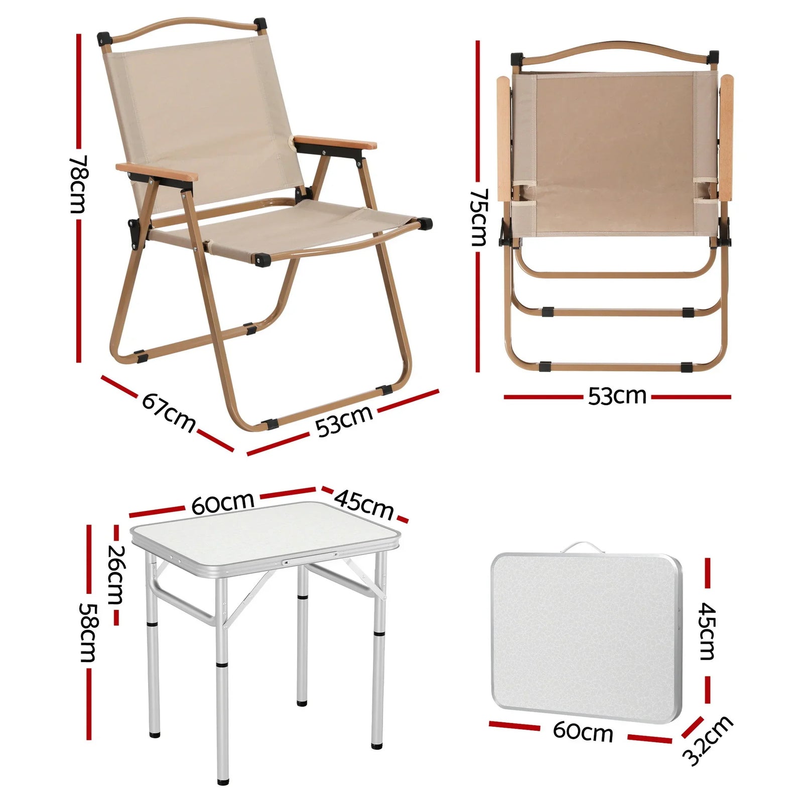 3pc Camping Table Chair Set Outdoor Folding Aluminium Portable Picnic